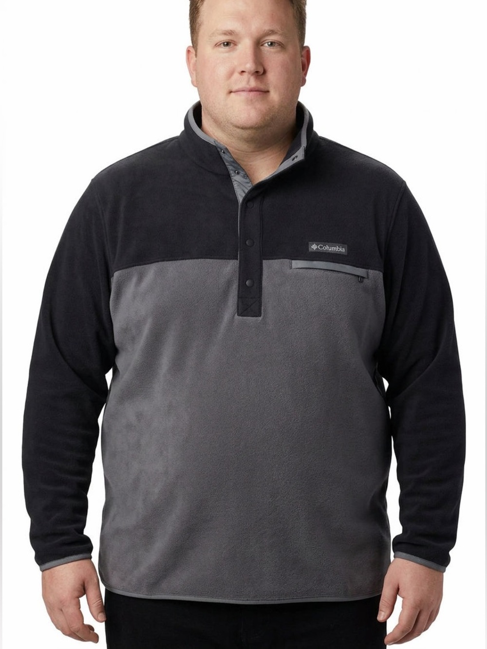 Columbia Men's XL Fleece Pullover Black/Grey Half-Snap Color Block XL